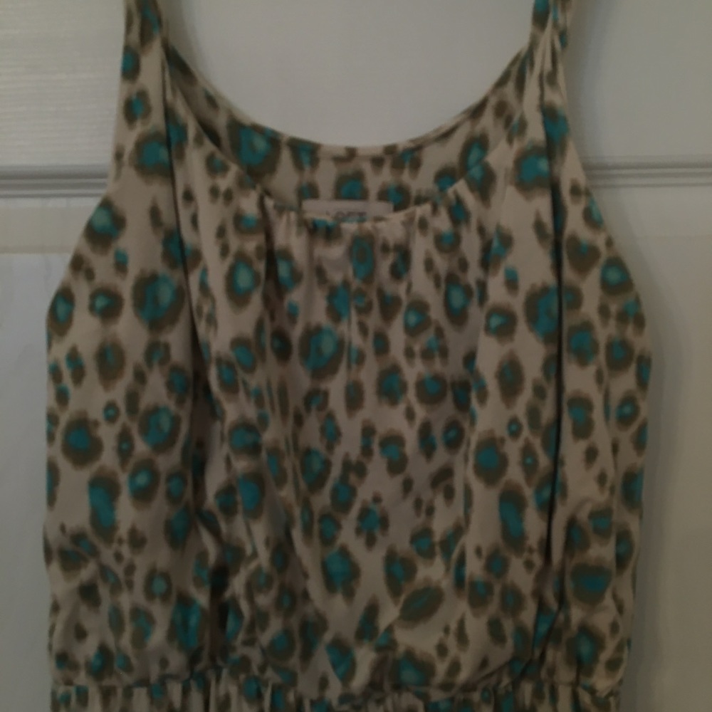 LOFT LEOPARD PRINT MAXI DRESS SZ SMALL TEAL CREAM
